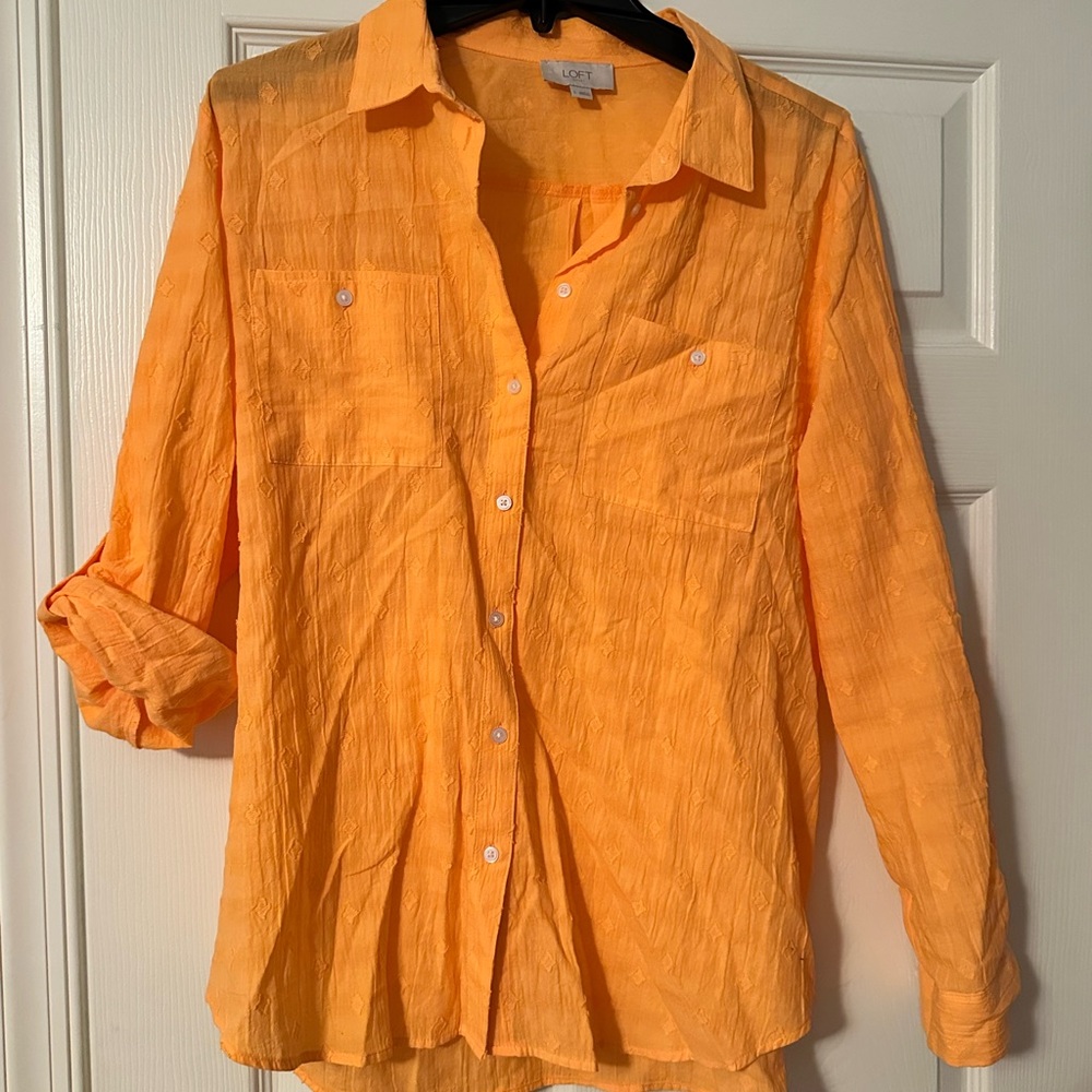 LOFT Orange Casual Button Down Shirt